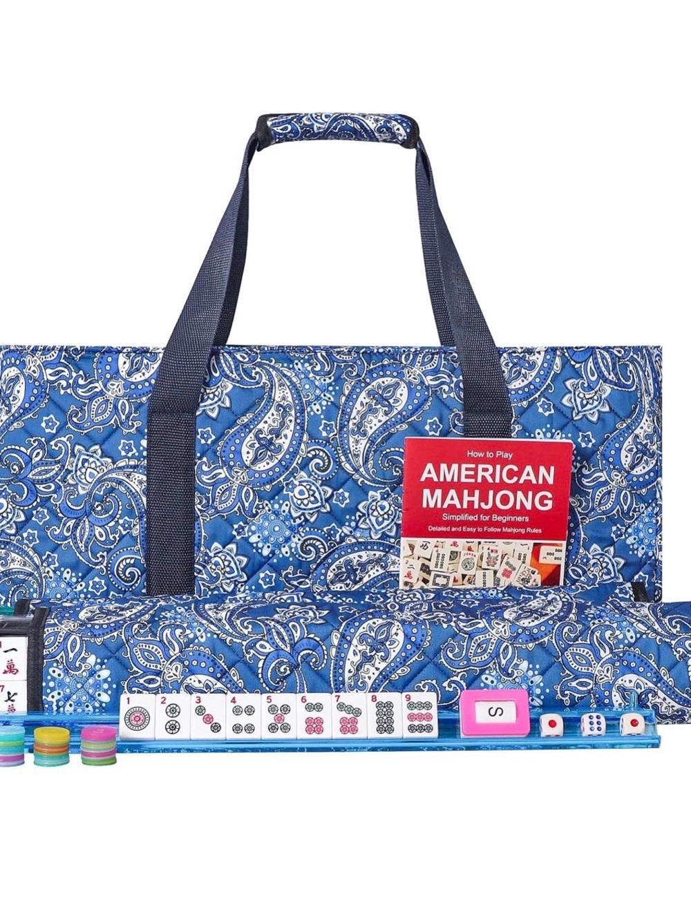 American Mahjong Set, 166 Tiles, 4 Color Racks/Pushers, Carry Bag - New in Box
